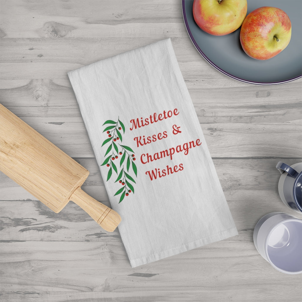 Mistletoe Kisses & Champagne Wishes - Tea Towel - Bubbles Make Me Happy