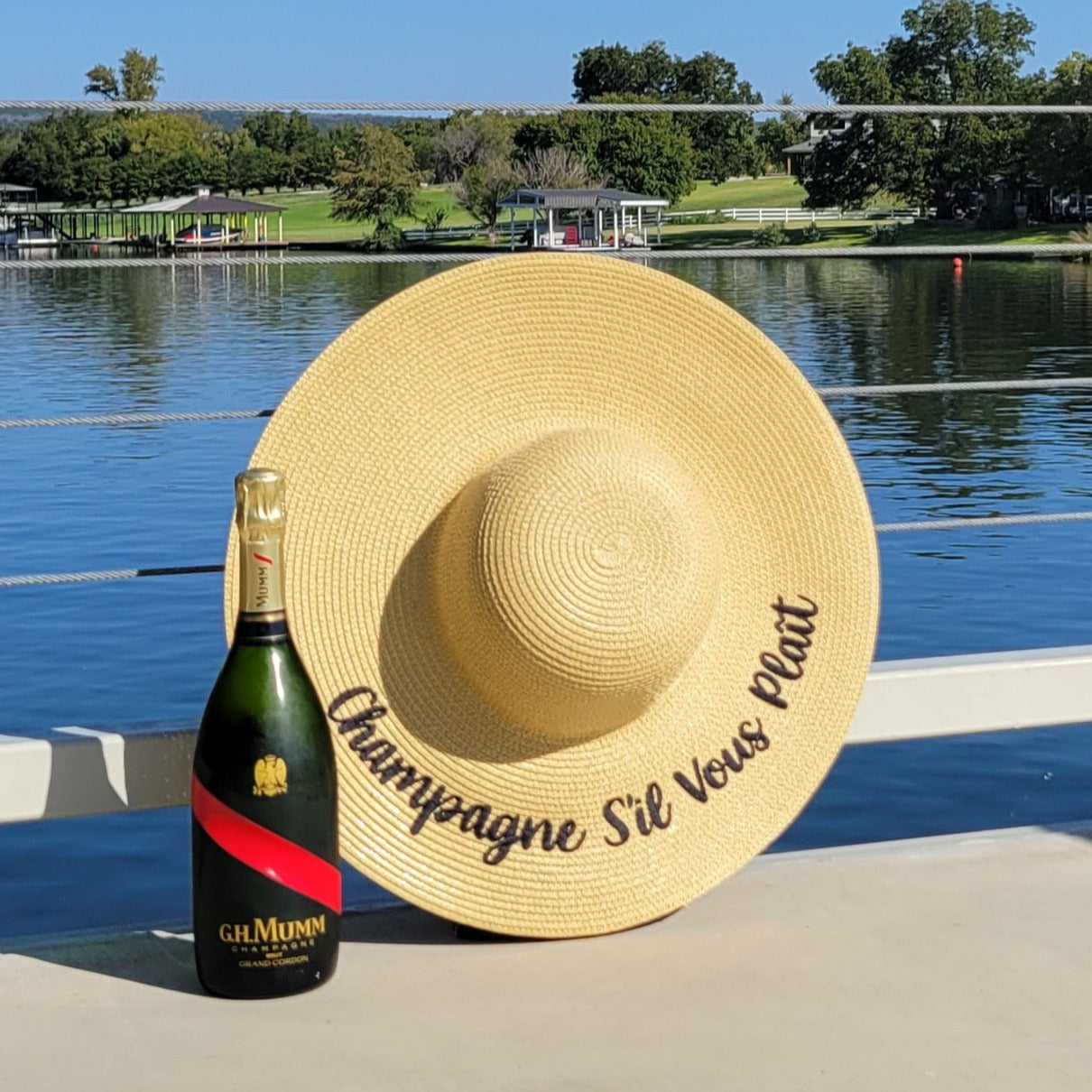 Champagne S'il Vous Plaît - Embroidered Floppy Hat - Bubbles Make Me Happy