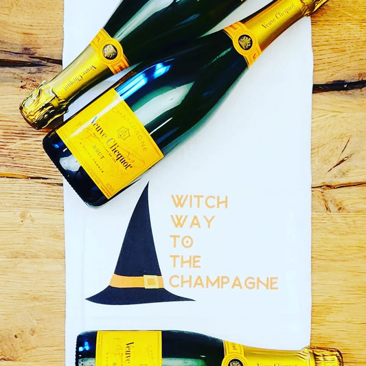 Witch Way To Champagne - Tea Towel - Bubbles Make Me Happy